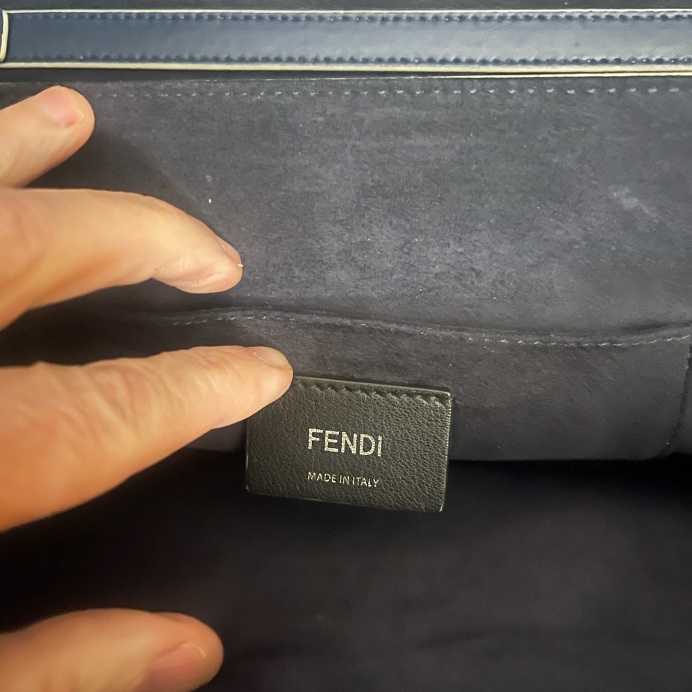 Fendi Kan Navy Blue Scalloped Floral Embellished Shoulder Bag with Pink Accents - Picture 11 of 12